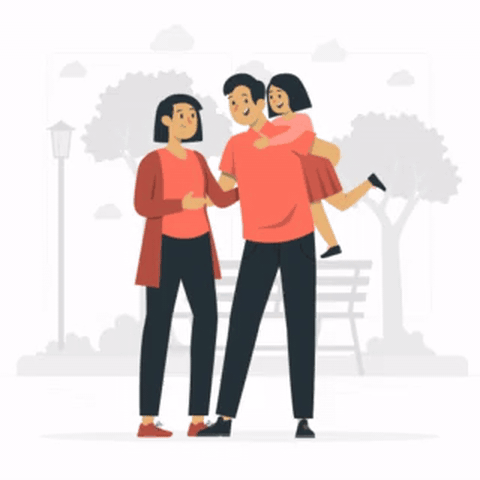 Illustration of a family of three in a park